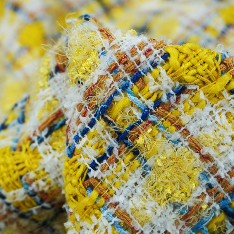 Sewing Tweed - Tecido Texturizado Amarelo Vibrante Multicolorido de