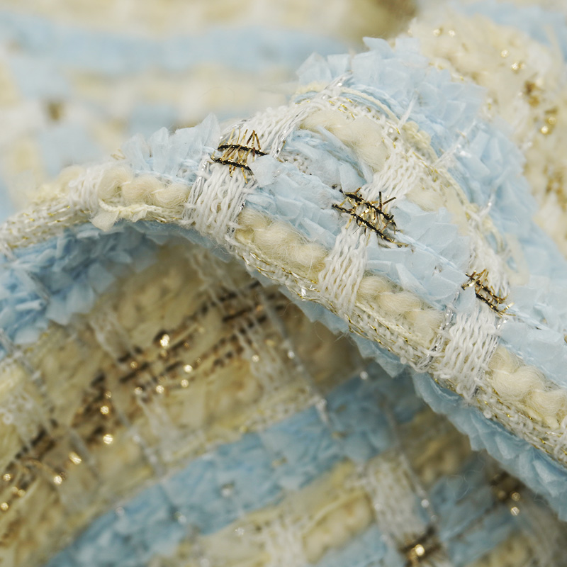 Sewing Tweed - Tecido Tweed Bouclé Xadrez Azul Claro
