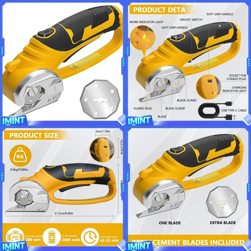 Rotary Cutter Fabric - Tesoura Elétrica Sem Fio 2000mAh, Cortador
