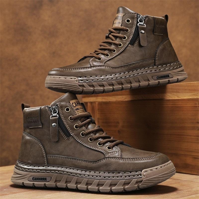 Botas masculinas de couro de c - Sewing Garment avaliação e preço