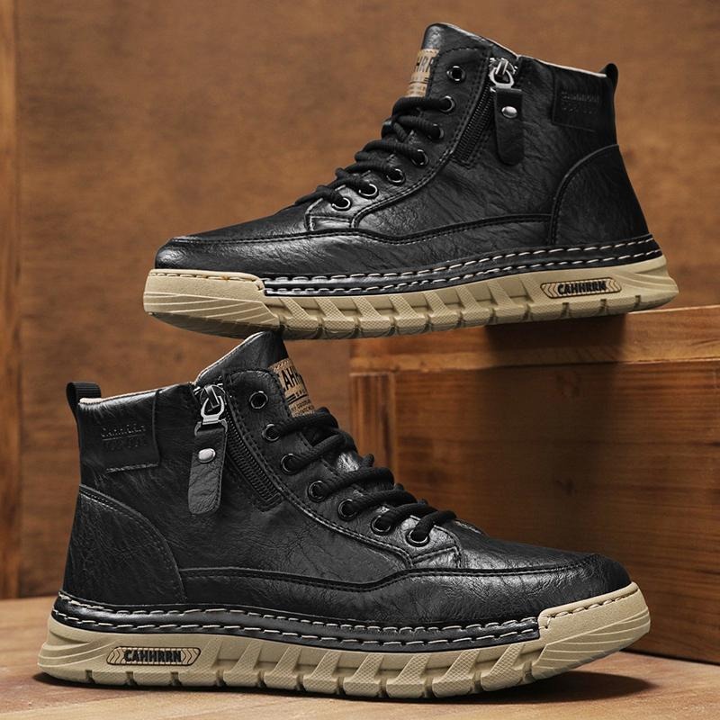 Botas masculinas de couro de c - Sewing Garment avaliação e preço