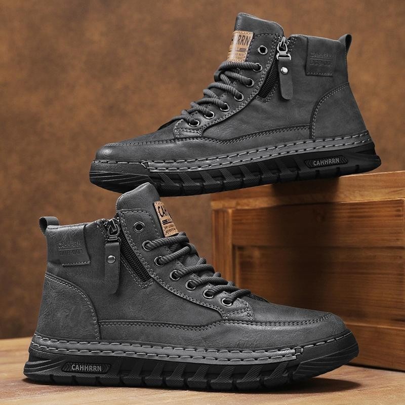 Botas masculinas de couro de c - Sewing Garment avaliação e preço