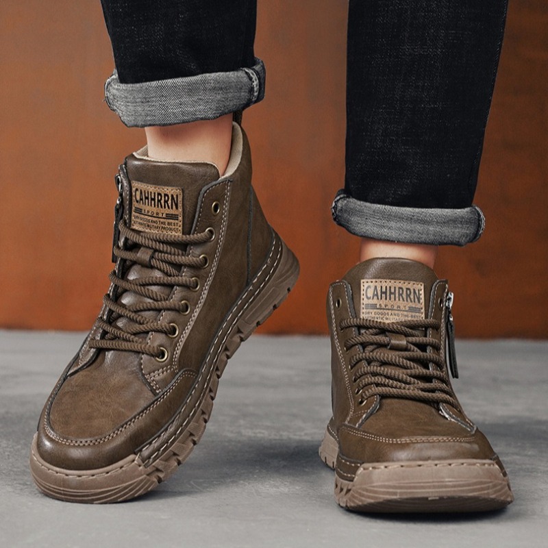 Botas masculinas de couro de c - Sewing Garment avaliação e preço